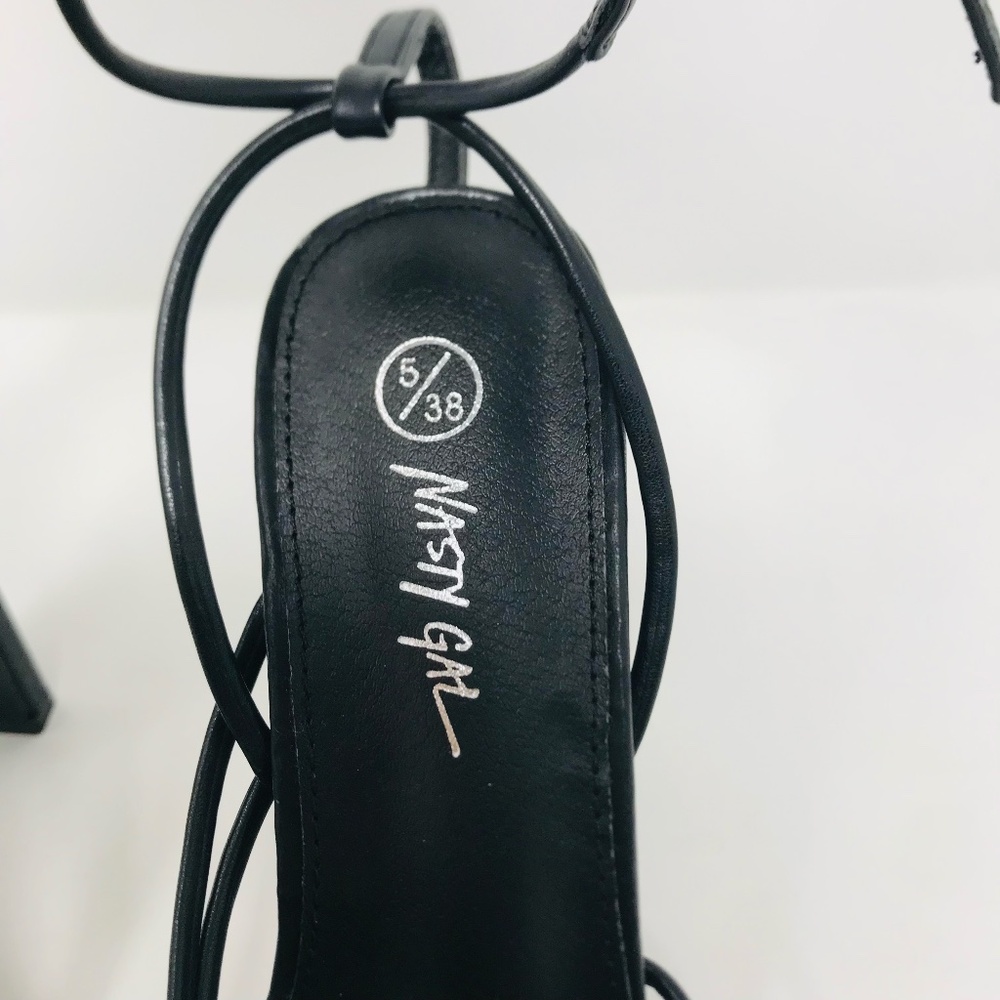 Nasty Gal Square Toe Ankle Strap Strappy Heel Black Size 38 - Picture 3 of 7